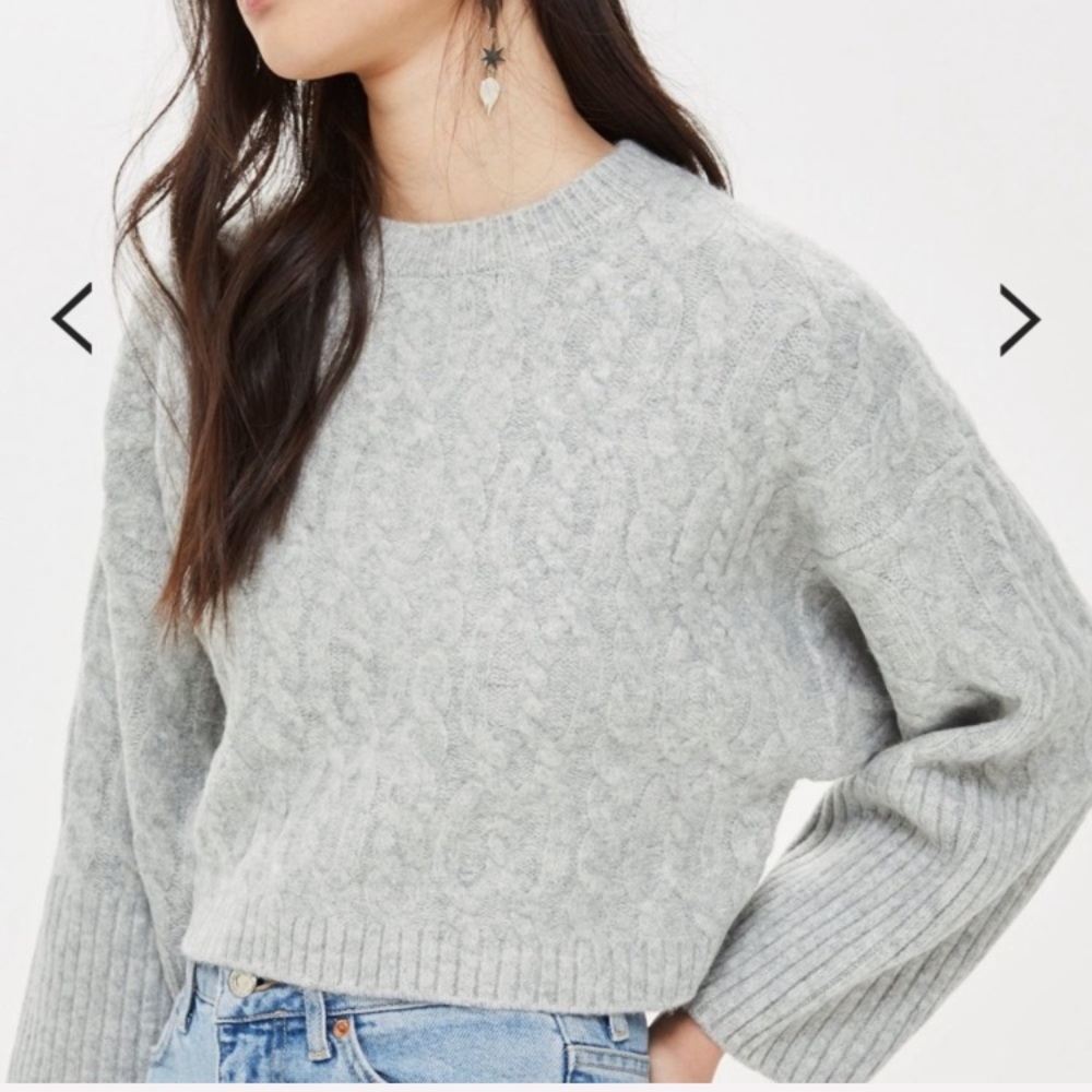 NWT TOPSHOP Grey Cable Cropped Sweater